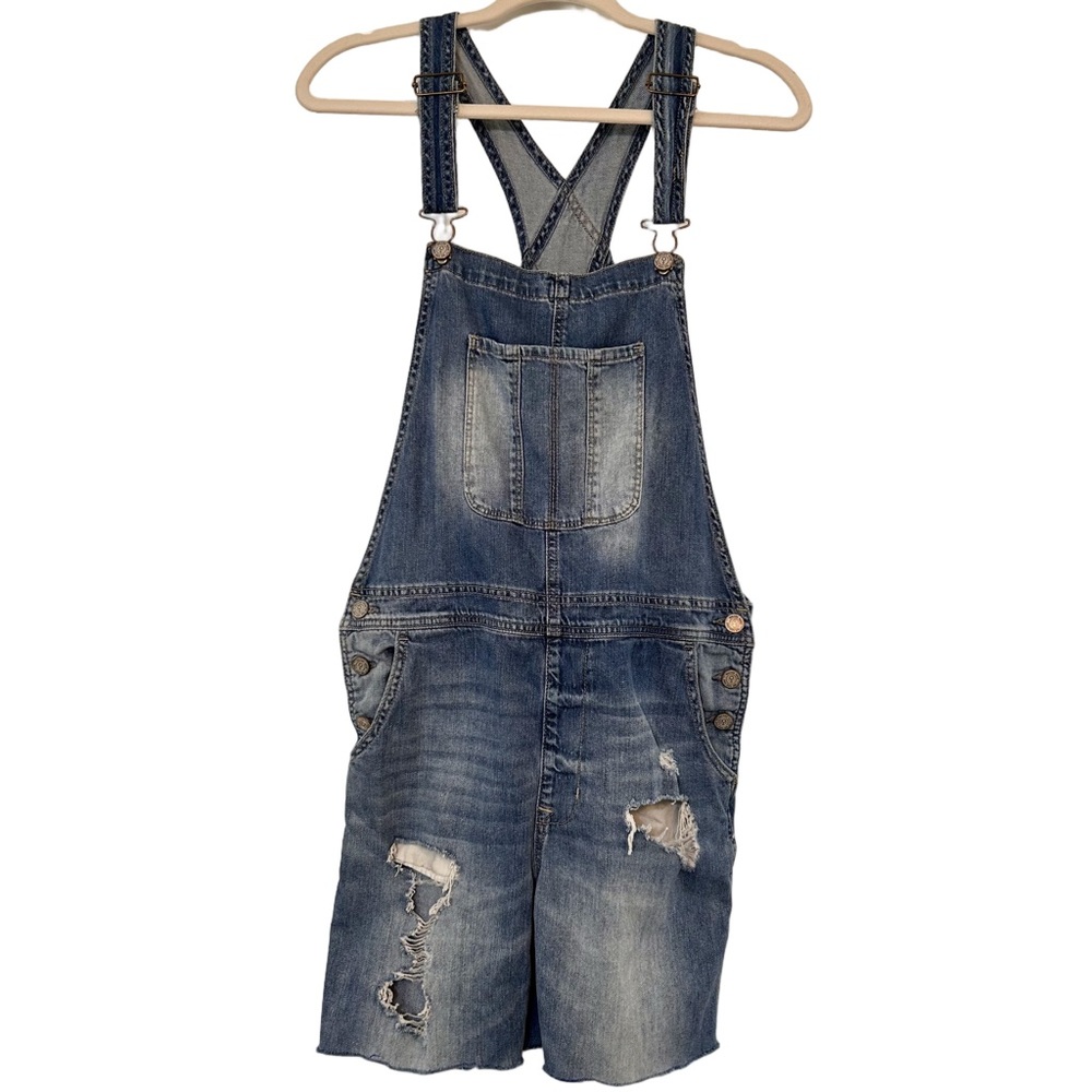 Insane Gene LA Jeans short overall Shortalls medium wash Distressed Size Medium - Picture 1 of 14